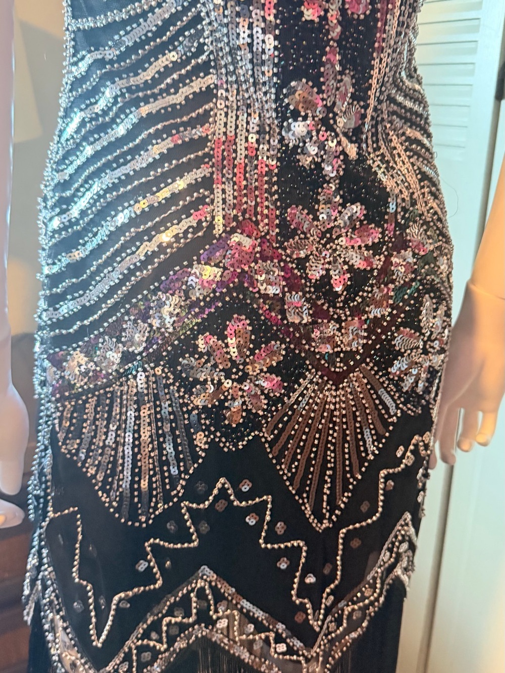 Unique Vintage Black Beaded 1920s‎ Flapper Fringe Dress Size S - Picture 15 of 16